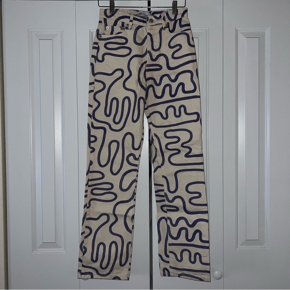 Zara Straight Leg Jean Squiggle Graffiti Print